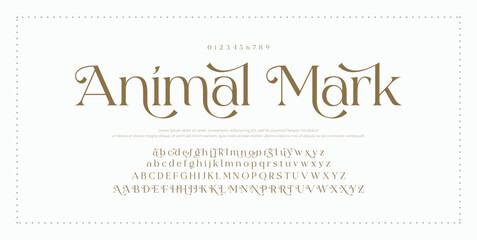 Animal Mark premium luxury elegant alphabet letters and numbers. Elegant wedding typography classic serif font decorative vintage retro. Creative vector illustration 