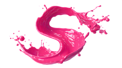 Dynamic pink paint splash forming letter s against black background