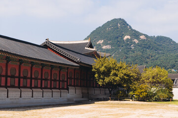 Gyeongbokgung Palace, Seoul, Jongno District, South Korea, in a spring sunny day, exterior view of...
