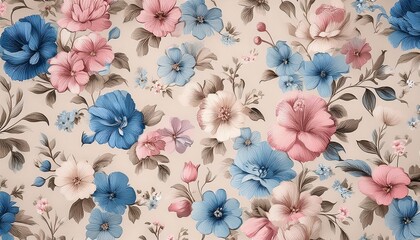 vintage seamless floral pattern liberty style background of small pastel blue and rose flowers small flowers scattered over a beige background stock for printing on surfaces gentle flowers