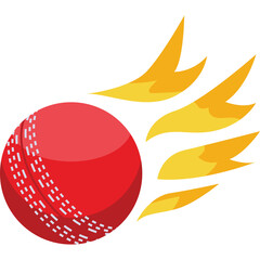 Red Cricket Ball with Fiery Trails in Motion Transparent Background