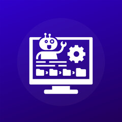 AI agent icon with robot, business automation and artificial intelligence design