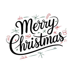 Fototapeta premium Merry christmas hand lettering with festive decorations isolated on white background