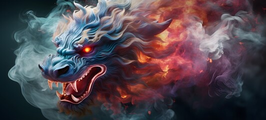 a light qilin , coming out of the smoke,generative AI