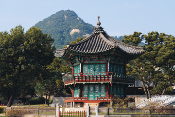 Gyeongbokgung Palace, Seoul, Jongno District, South Korea, in a spring sunny day, exterior view of...