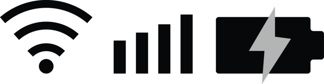 Battery, signal, wifi icons, simple design. Status bar icon phone signal wifi battery icon vector illustration on transparent background
