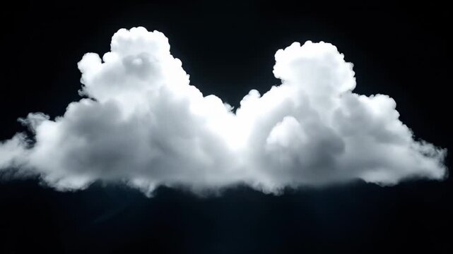 Pair of fluffy white cumulus clouds drifting closer until they combine to form a large cloud against a backdrop of a dark, ominous sky