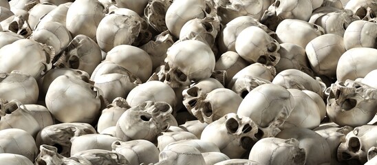 Many human skulls stacked on top of each other - 3D rendering