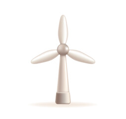 3D cartoon wind turbine icon in dynamic angle view, Isolated on white background