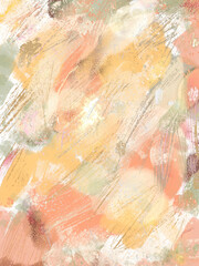 Abstract background in warm colors. Hand drawn illustration texture. Orange, yellow spots and stripes design for paper, templates, digital design and decoration.