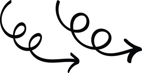 pencil arrow doodles set - hand drawn swirls, curved lines, chaotic pointers. Chaotic artistic strokes, marker design elements set. Sketchy black outline drawings vector pack
