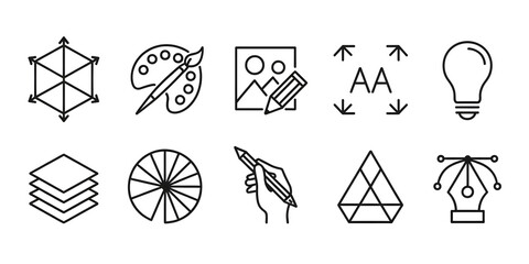 Set of graphic design icons simple line art vector elements for creative projects isolated on white background