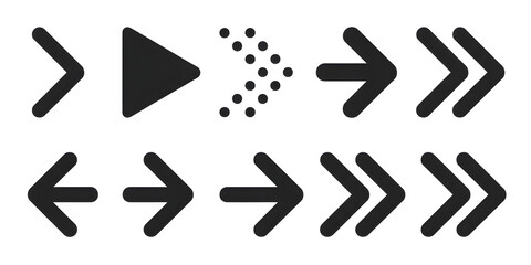 Set of simple arrow icons black vector glyphs for navigation and direction isolated on white background