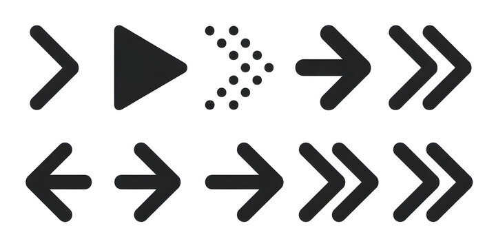 Set of simple arrow icons black vector glyphs for navigation and direction isolated on white background