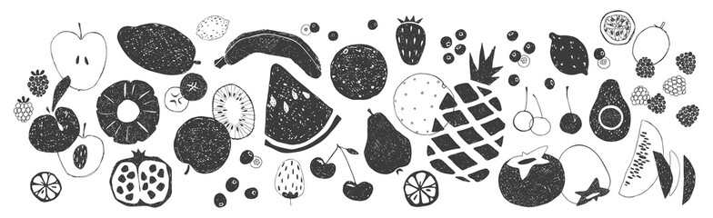 Contour and silhouette fruits and berries.