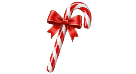 Candy cane with red bow isolated PNG with Transparent Background