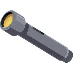 Gray Metal Flashlight With Yellow Light On Transparent Background Vector Illustration