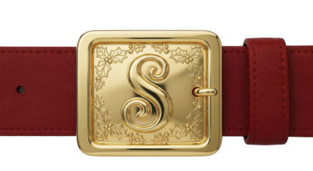 Santa's red leather belt with ornate gold buckle isolated PNG with Transparent Background