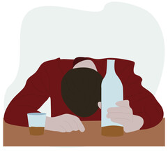 drunk man and a bottle of alcohol