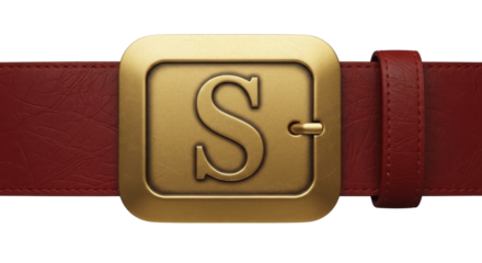 Red leather belt with initial S buckle isolated PNG with Transparent Background