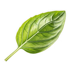 Single green basil leaf with detailed veins on a black background