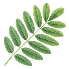 A single green compound leaf with multiple leaflets on a black background