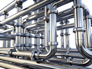 A Shiny, Silver Network of Industrial Pipes Against isolated on white background ,PNG. AI Generated 