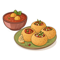Create Bold Stroke Indian Pani Puri Snack Creative Visual Great for Commercial Projects