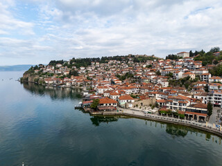Fototapeta premium Ohrid Town and Lake aerial view in North Macedonia
