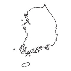 Geographical vector illustration of the Republic of Korea, a simple black line drawing of the country's national border