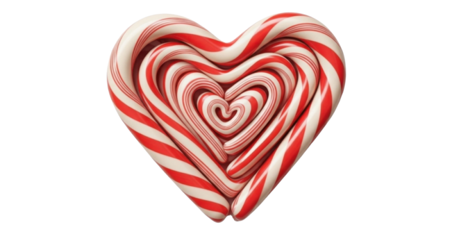 Candy canes arranged in a heart shape isolated PNG with Transparent Background