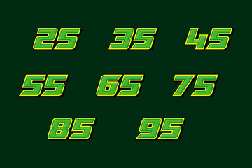 set of racing start race number sport vector illustration in green color EPS 10