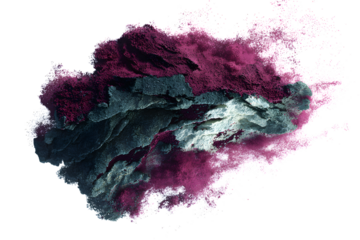 Abstract explosion of dark matter and vibrant purple smoke on black background