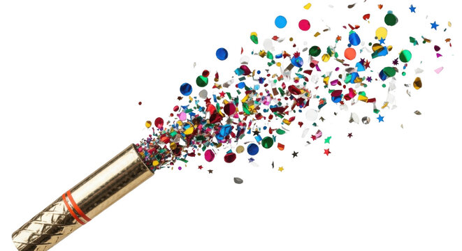 Exploding party popper with confetti isolated PNG with Transparent Background
