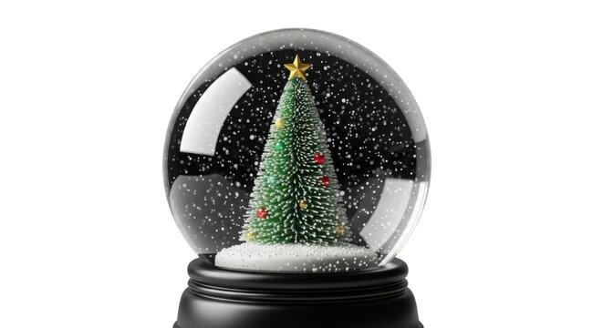 Christmas tree in snow globe isolated PNG with Transparent Background