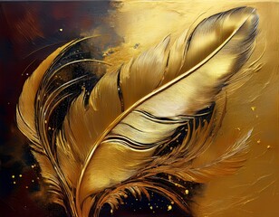 feather and gold abstract on canvas
