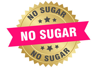 no sugar. no sugar round pink and gold label isolated on transparent background