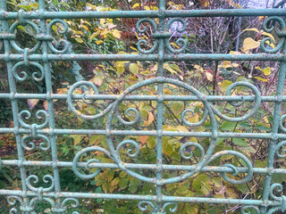 Decorative Green Iron Fence with Ornamental Circular Pattern