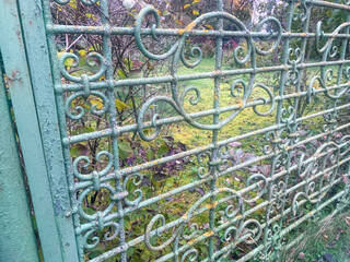 Decorative Green Iron Fence with Ornamental Circular Pattern