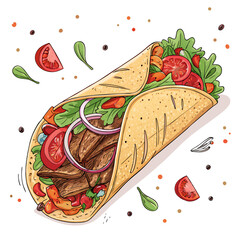 Depicting Create Bold Stroke Turkish Doner Kebab Wrap Beautiful Premium Digital Asset