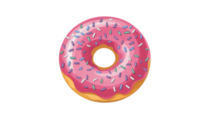 Sweet donut with pink frosting and colorful sprinkles design treat