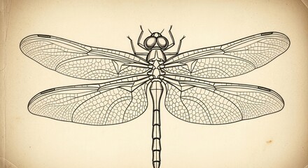Vintage entomological illustration of a dragonfly with detailed wings.