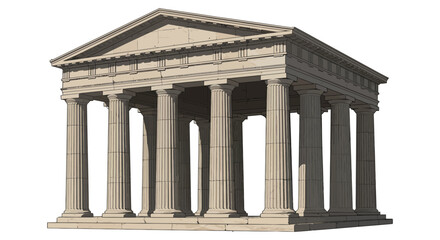 Obraz premium ancient greek temple a classic building with iconic columns against a white background ideal for historical or architectural presentations