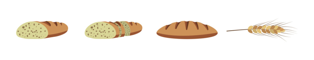 Set of breads with wheat vector illustration