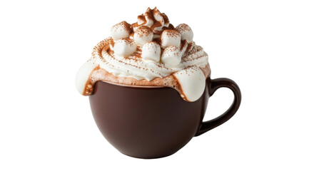 Hot chocolate with whipped cream and marshmallows isolated PNG with Transparent Background