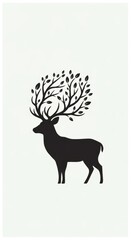 Silhouette of a Majestic Deer with Branching Antlers and Leafy Crown.