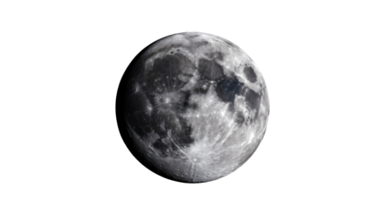 Detailed full moon surface shines in the vast night sky view