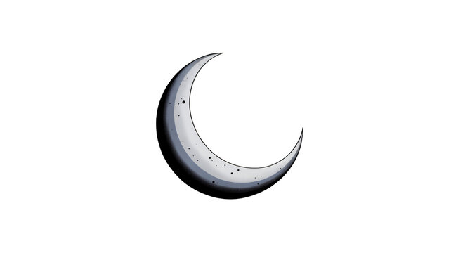 Beautiful silver crescent moon shining brightly in the night sky