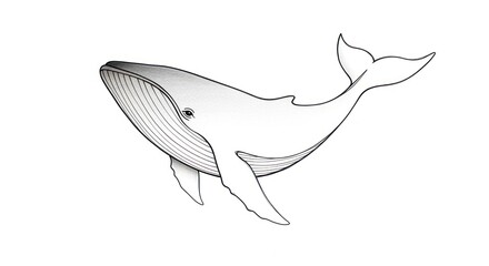 Elegant Whale Illustration in Minimalist Black and White Style.