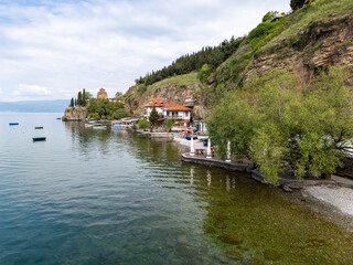 Fototapeta premium Ohrid Town and Lake aerial view in North Macedonia
